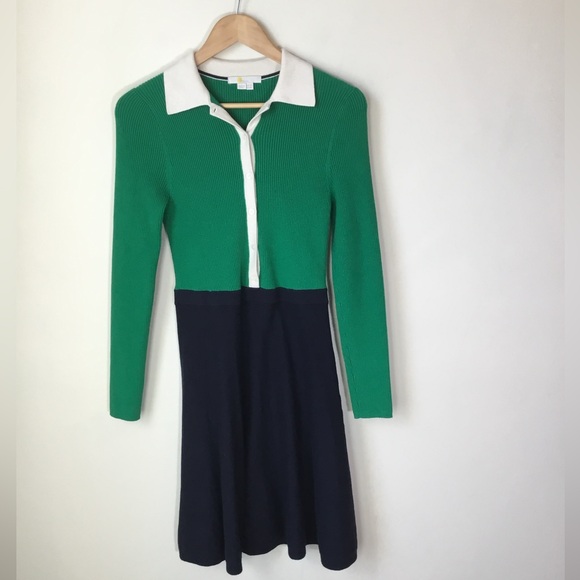 Boden Ribbed Knitted Collared Midi Dress - Picture 2 of 7